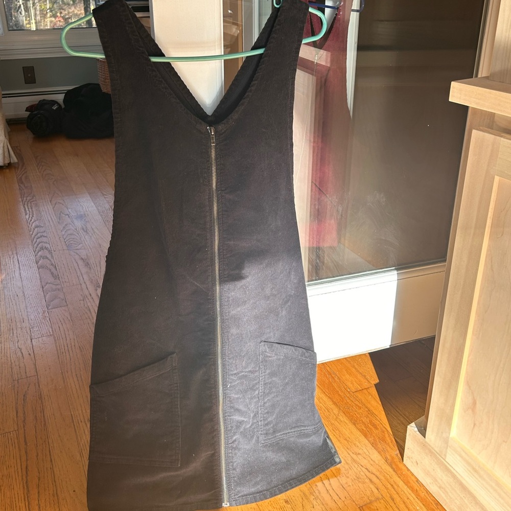 Black corduroy front zip dress